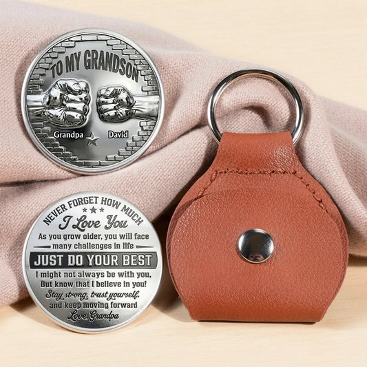 Personalized Pocket Hug Coin for Grandson from Grandpa - Encouraging Keepsake Gift for Everyday Strength