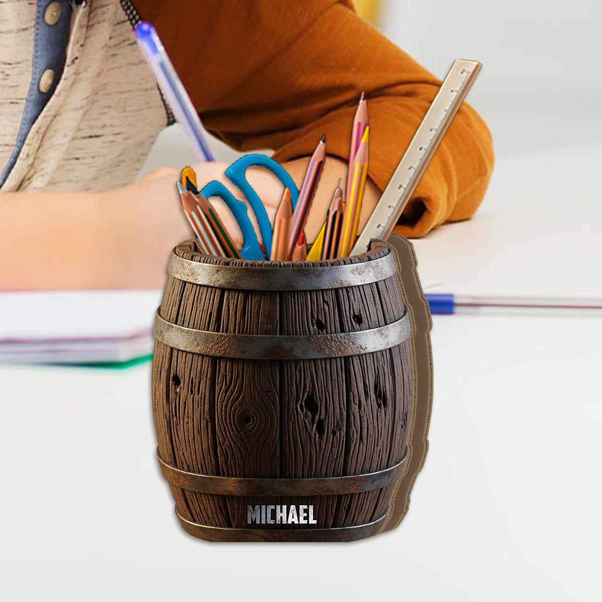 Funny Wooden Beer Barrel - Personalized Beer Wooden Pen Holder