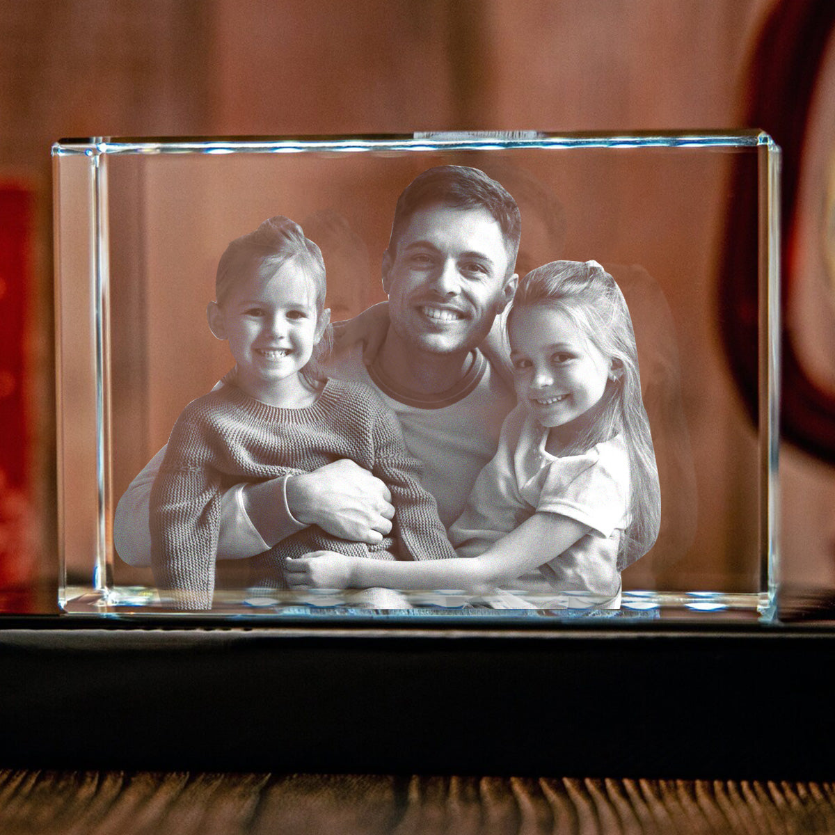 Custom Photo - Personalized Step Dad Laser Engraving 3D Cuboid Shaped Crystal Lamp