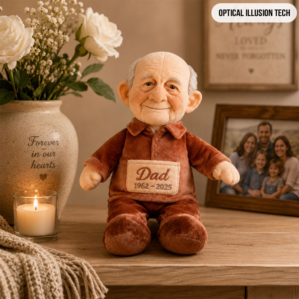 Custom Memorial Black Grandpa Faux Fur Shaped Pillow - Personalized Funeral Keepsake Stuffed Figure, Remembrance Gift for Loss of Grandfather