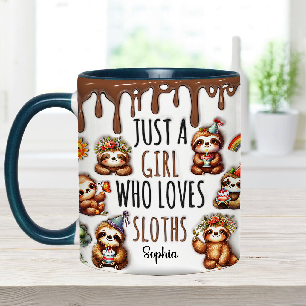 Just A Girl Who Loves Sloths - Personalized Sloth Accent Mug