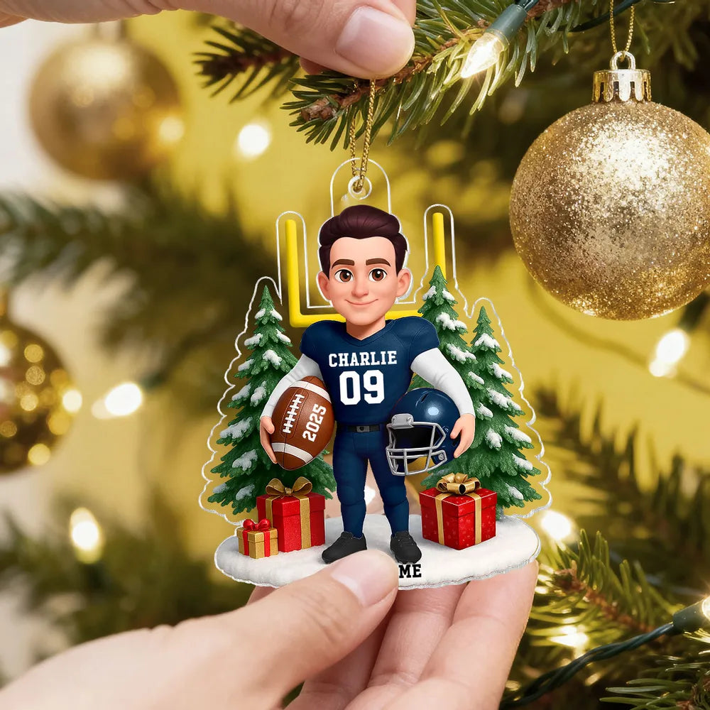 Acrylic Ornament Cute Football Player with Gifts & Trees, Festive Decor, Creative Gift for Kids and Football Lovers