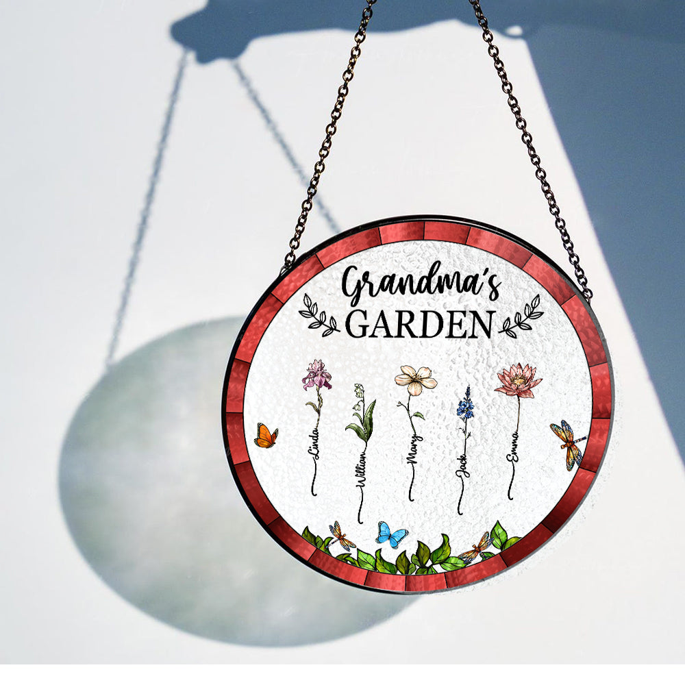 Custom Grandma’s Garden Suncatcher Ornament – Personalized Floral Gift with Family Names – Thoughtful Gift for Grandmother, Birthday & Mother’s Day