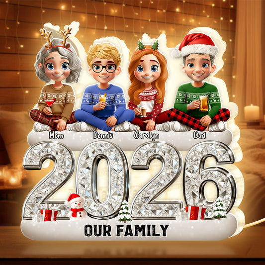 Custom Our Family Acrylic Light Box with Festive Characters, Warm Atmosphere Lighting Acrylic Light Box, Heartfelt Holiday Gift for the Whole Family