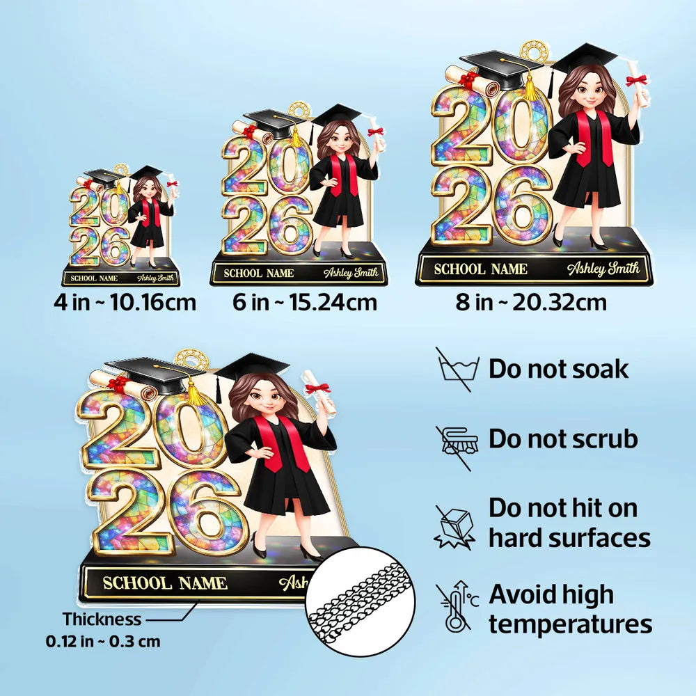 Personalized Class of Graduation Acrylic Suncatcher Ornament for Daughter Son, Cap and Diploma Design, Unique Gift