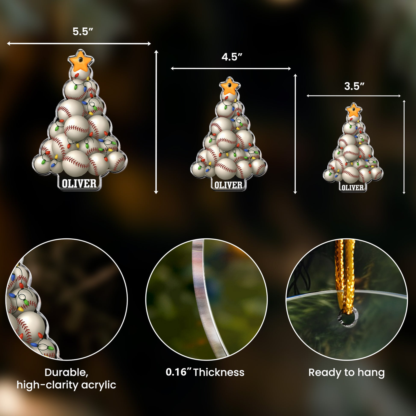 Baseball Tree Acrylic Ornament – Festive Sports Gift for Baseball Fans & Players
