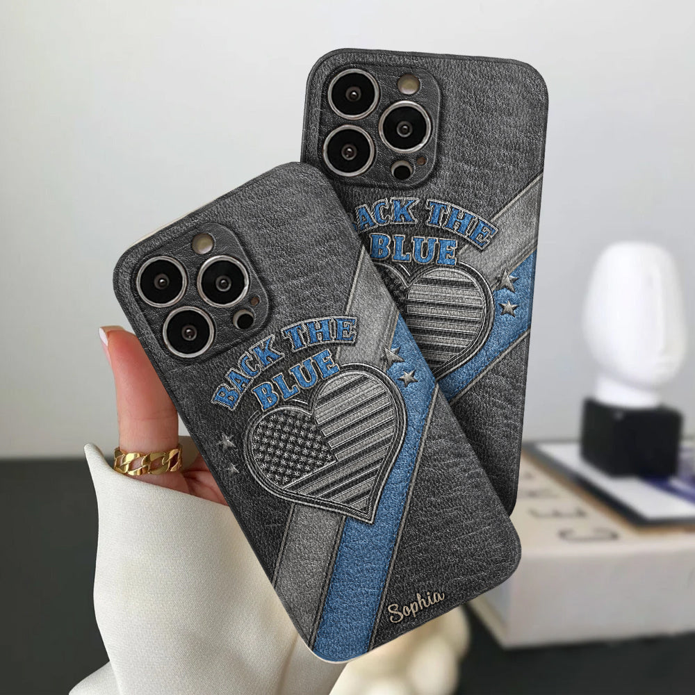 Back the Blue - Personalized Police Officer Leather Phone Case