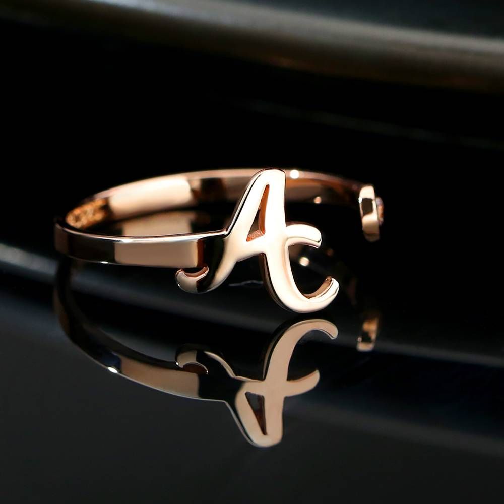 Letter Inital - Personalized 925 Sterling Silver Rose Gold Ring