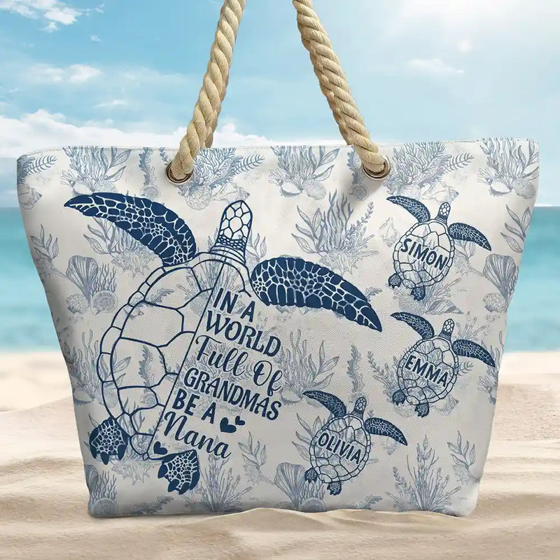 Sea Turtle Nana Rope Handle Canvas Bag - A Sweet Personalized Gift for Grandma That Feels Like a Beach Day