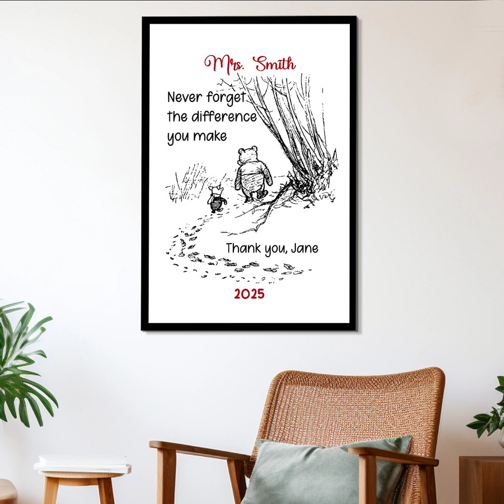 Personalized White Ceramic Mug for Teacher with Cute Bear Illustration, Daily Coffee Reminder of the Difference They Make, Unique Thank You Gift