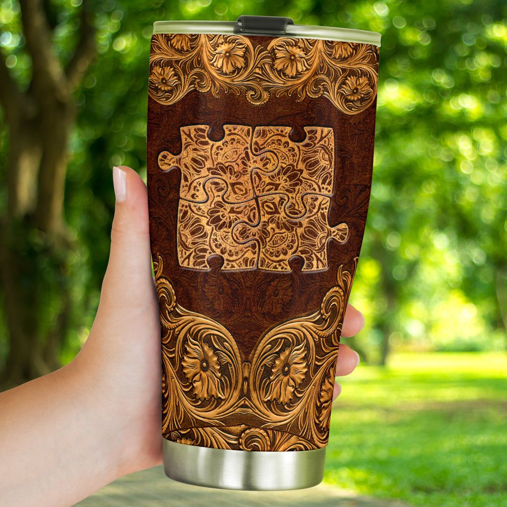 Autism Leather Pattern Print Autism Awareness Tumbler 0622