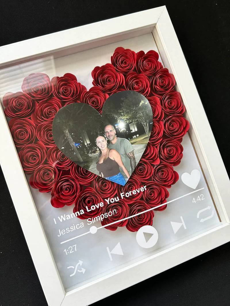 Love in Bloom - Personalized Heart-Shaped Flower Shadow Box with Photo - Ideal for Valentine's Day & Anniversaries