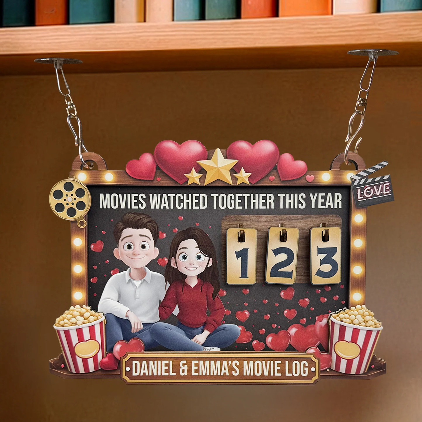 Movies Watched Together This Year Wooden Hanging Tracker, Cute Couple Movie Log Wall Decor, Creative Gift