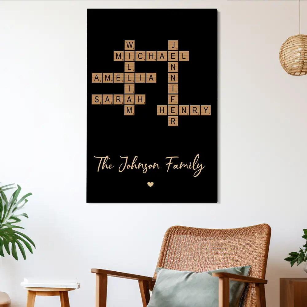 Personalized Family Crossword Poster Print, Unique Gift to Enhance Cozy Home Atmosphere