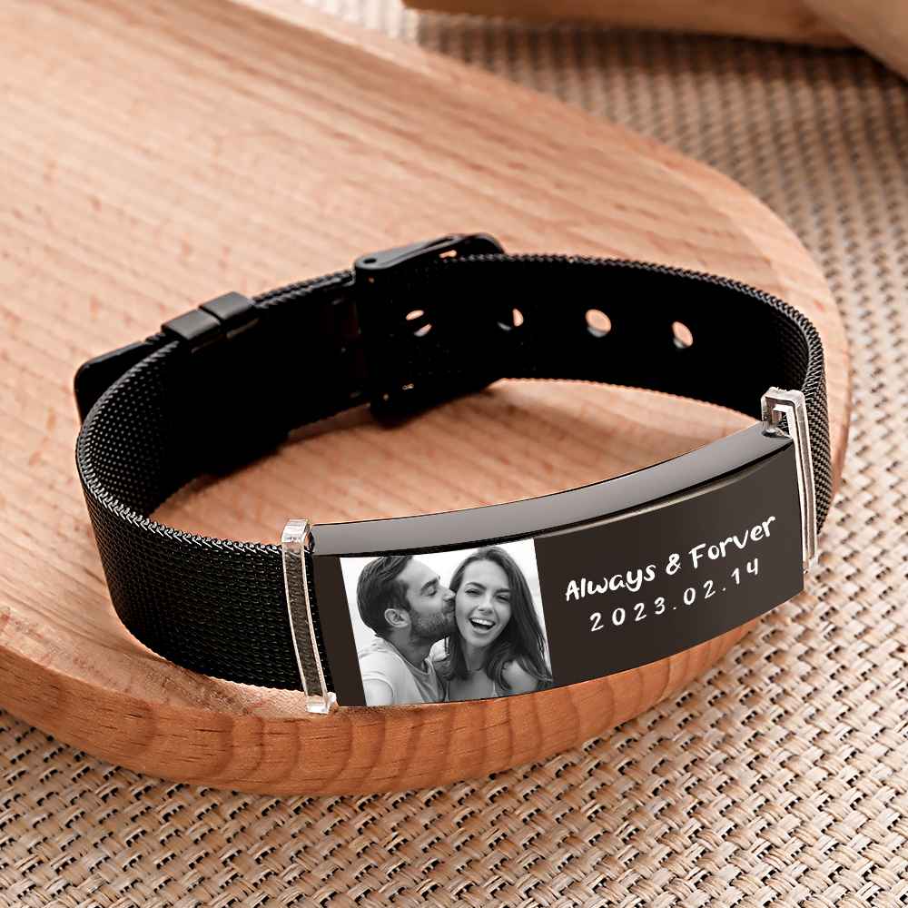 Any Photos - Personalized Couple Photo Retractable Wide Bracelet