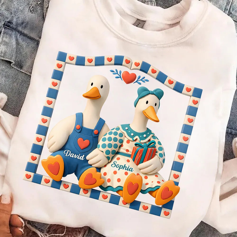 Personalized Goose Couple Classic Tee, Cute Cottagecore Cartoon Art, Romantic Unique Gift for Couples