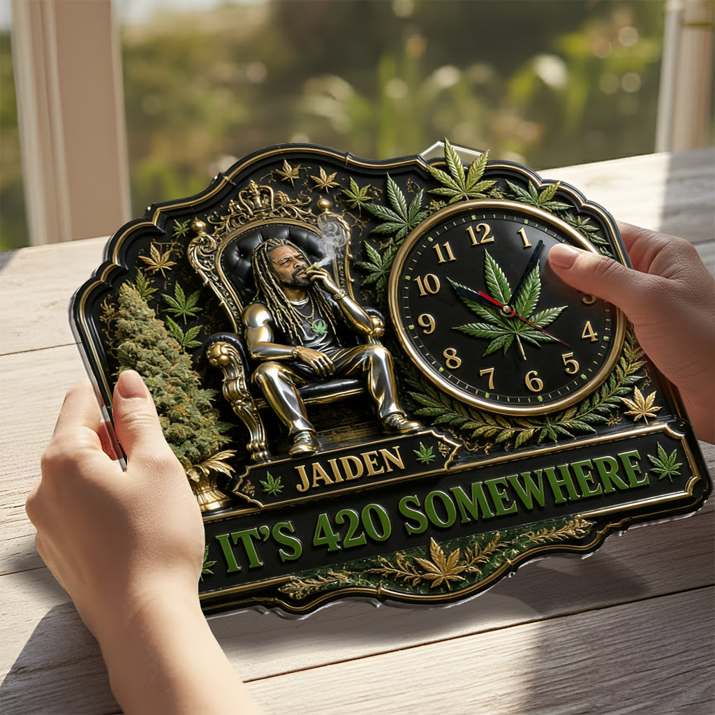 Any Photo It's 420 Here - Personalized Weed Acrylic Wall Clock