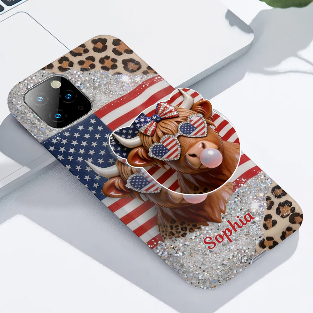 Highland Cow Patriotic - Personalized Highland Cow Full Print Phone Case & Phone Grip