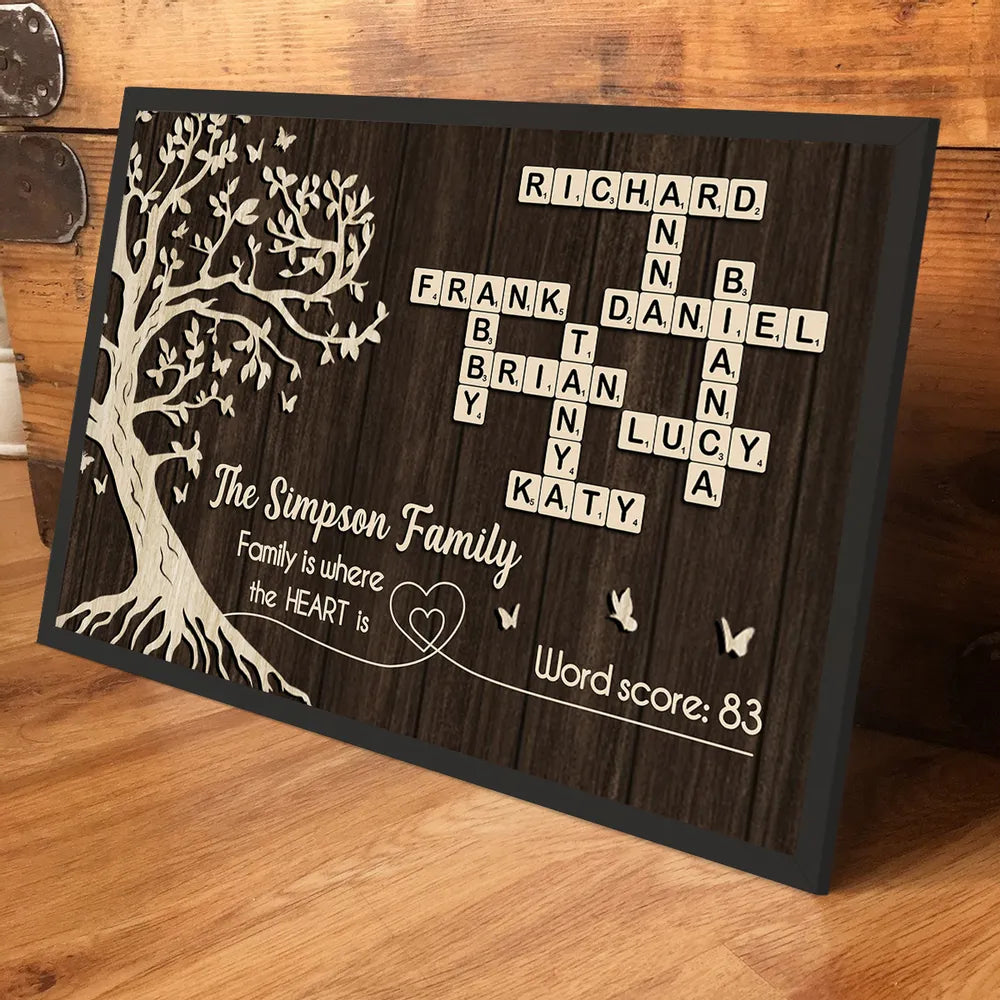 Custom Family Crossword Poster Wall Art – Personalized Names on Tree of Life, Heartwarming Gift for Parents
