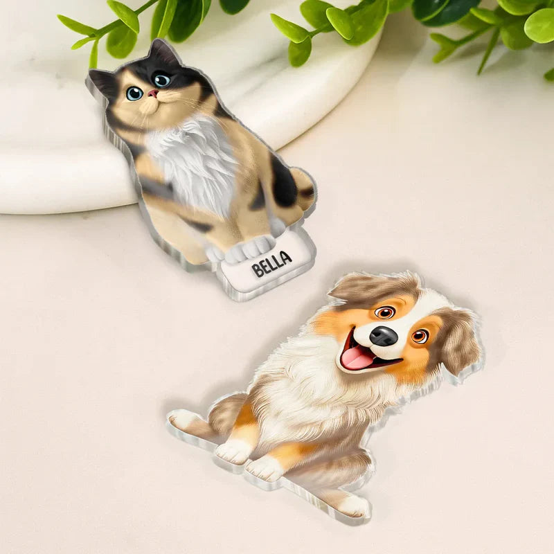 Personalized Acrylic Fridge Magnet with Cute Cartoon Pets, Colorful Kitchen Decor, Unique Gift for Dog & Cat Lovers