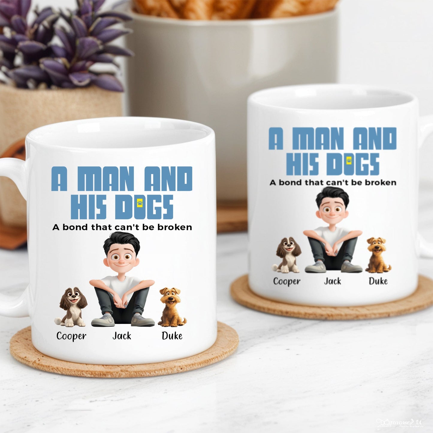 Heartwarming Pet-Themed Mug – Personalized 'A Man and His Dogs' Design, Ideal Gift for Dog Owners