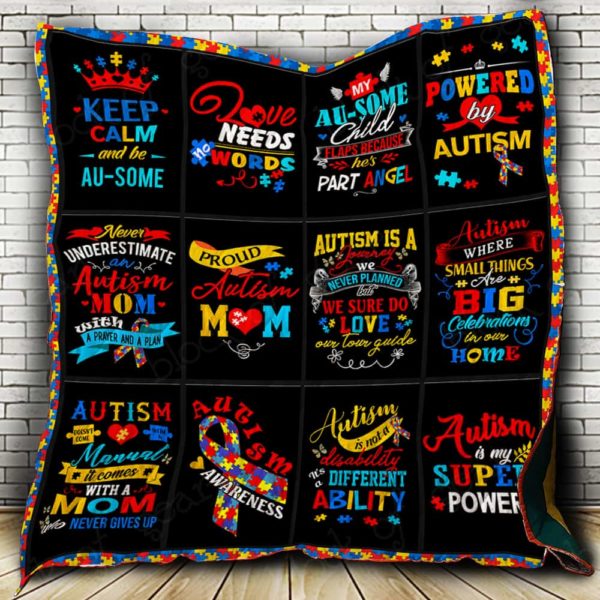 Autism Theme Keep Calm And Be Au-Some - Autism Awareness Quilt 0921