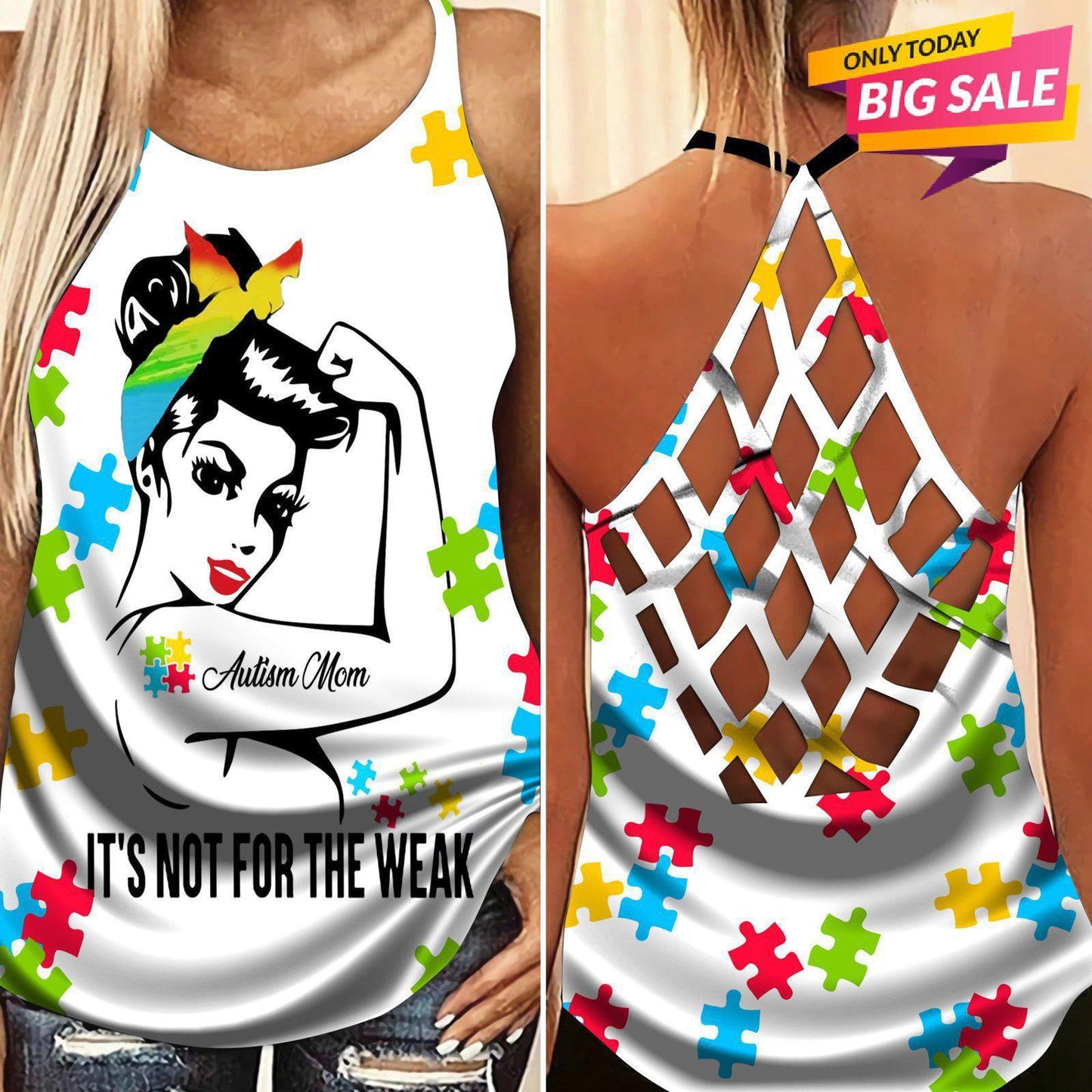 Autism Love - Autism Awareness Cross Tank Top 0921