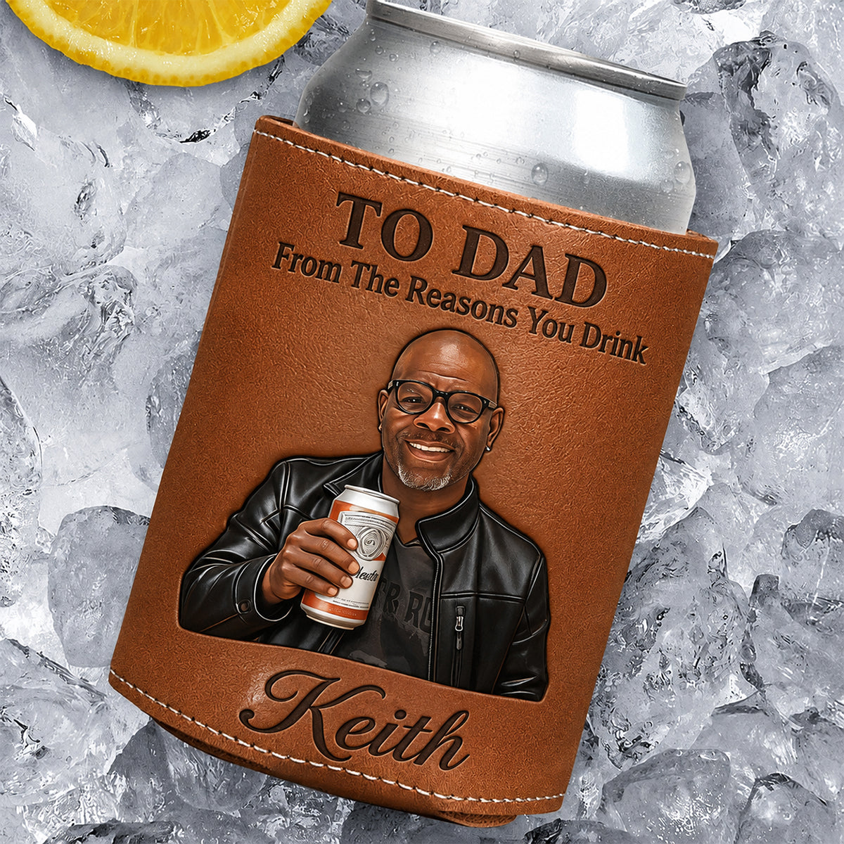 Cool Gift For Dad, Father's Day Gift - Personalized Father Leather Can Cooler