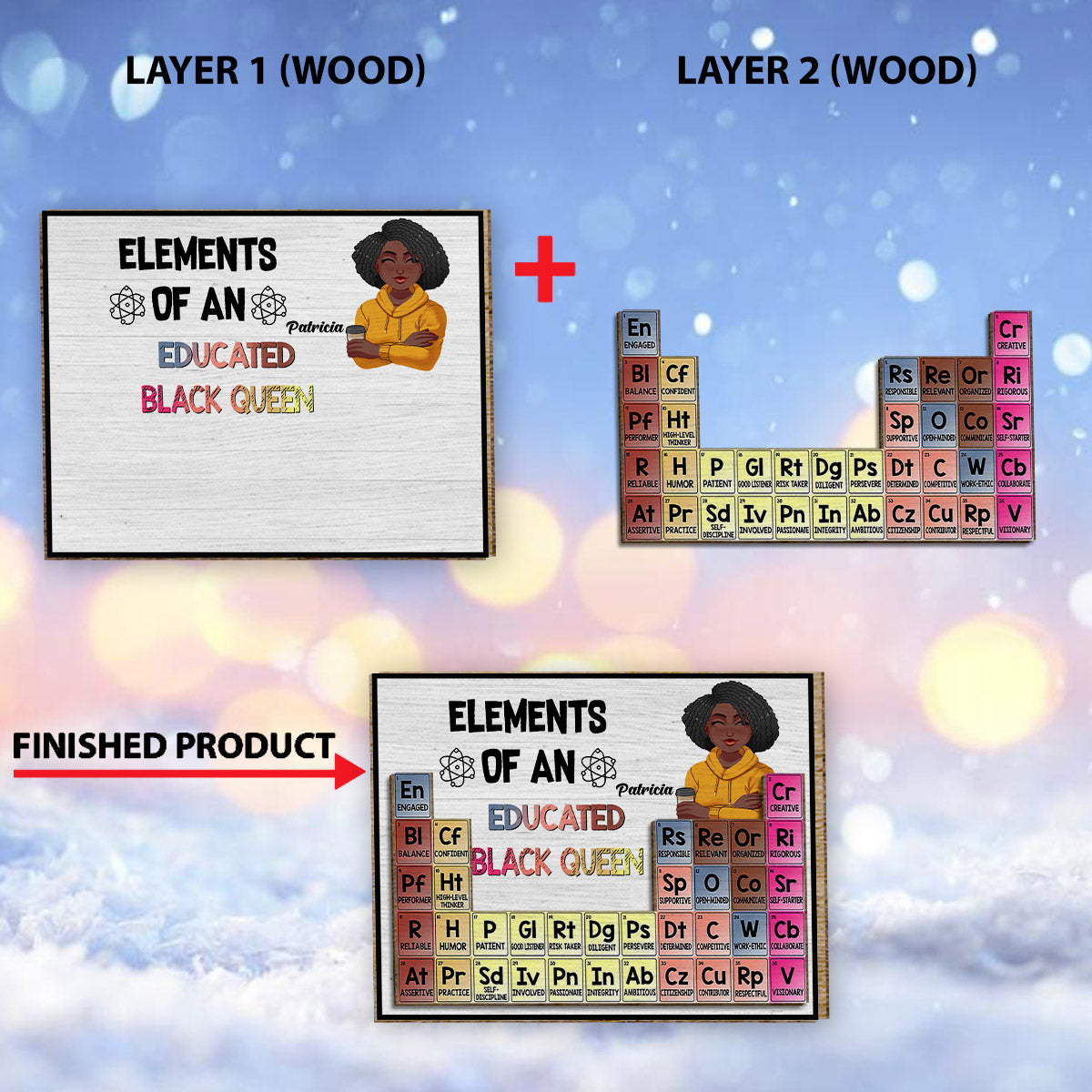Elements Of An Educated Black Queen - Personalized African American 2 Layered Wood Sign / Wood Plaque