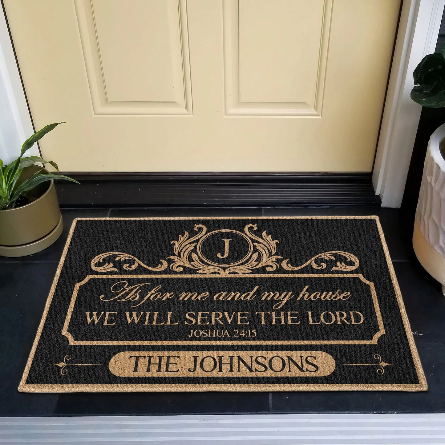Personalized Standard Doormat With Family Name, As For Me And My House We Will Serve The Lord Entryway Decor, Unique Housewarming Gift