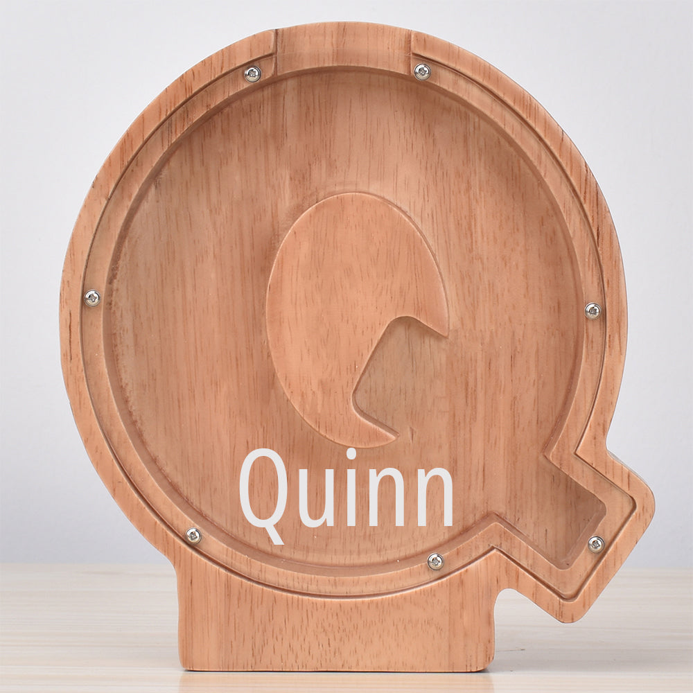 Custom Initial And Name - Personalized Letter And Name Oak Wooden Piggy Bank