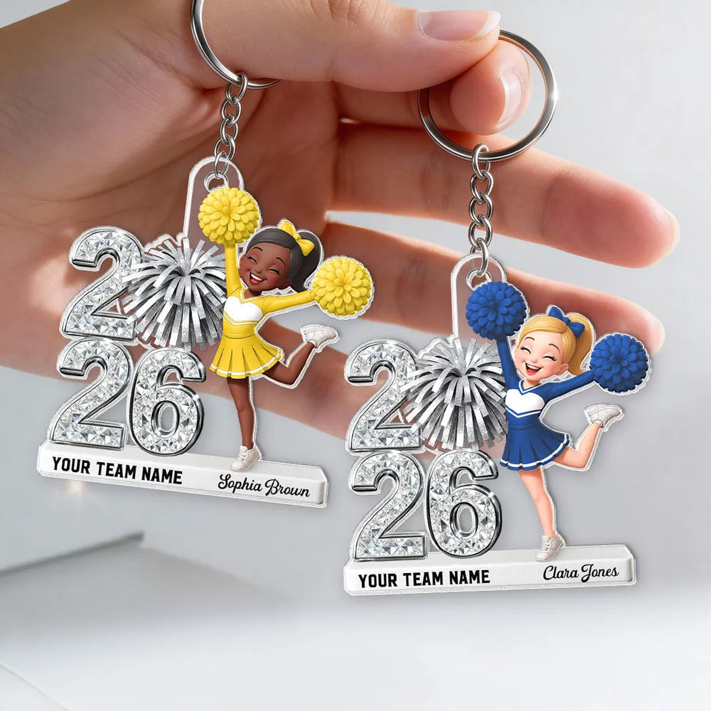 Personalized Cheerleader Acrylic Keychain With Custom Team Name For Everyday Bags, A Cute Unique Gift For Her