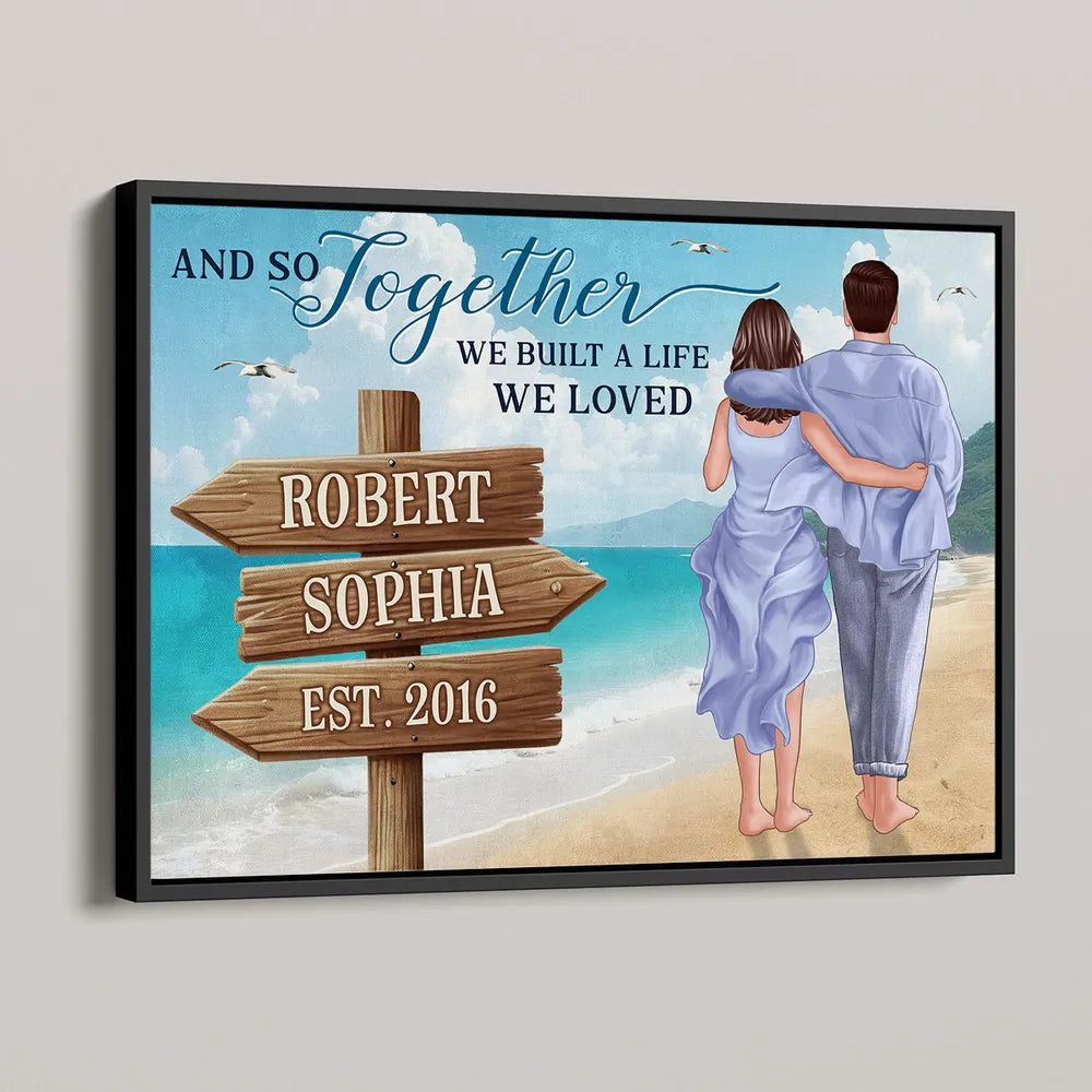 Beach Couple Embracing Scene – Valentine’s Custom Canvas, Plaques, Keychains, Ornaments & More Gift Ideas
