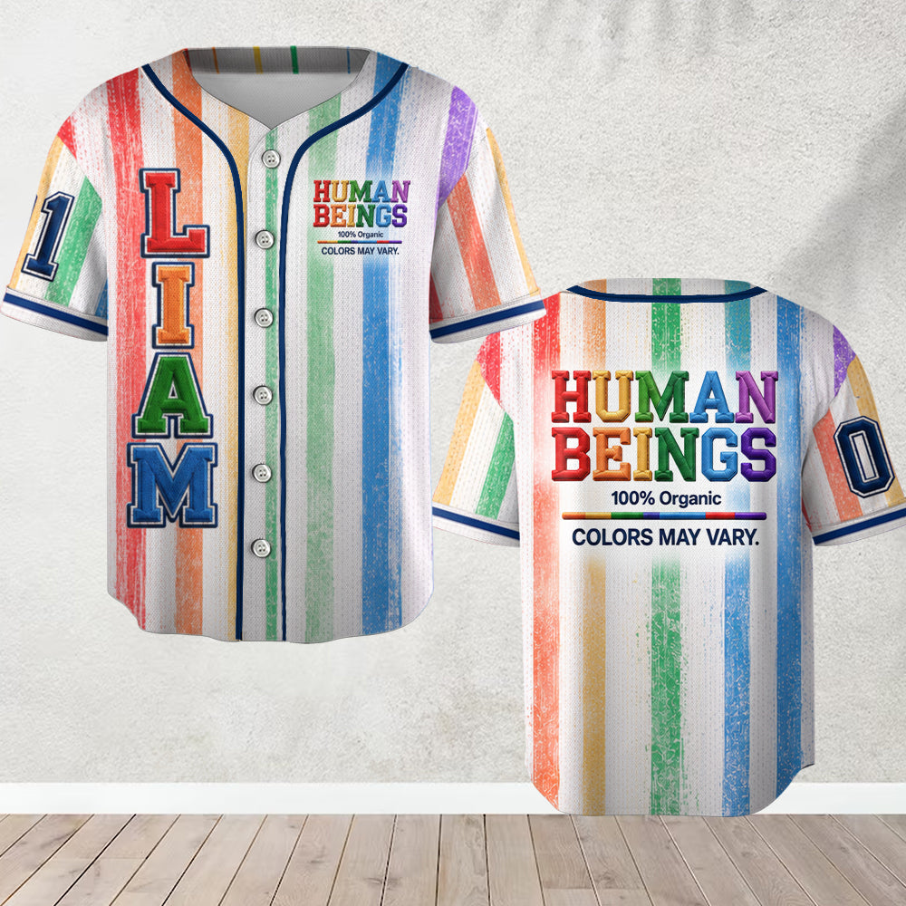 Human Beings Rainbow - Personalized LGBT Support Baseball Jersey