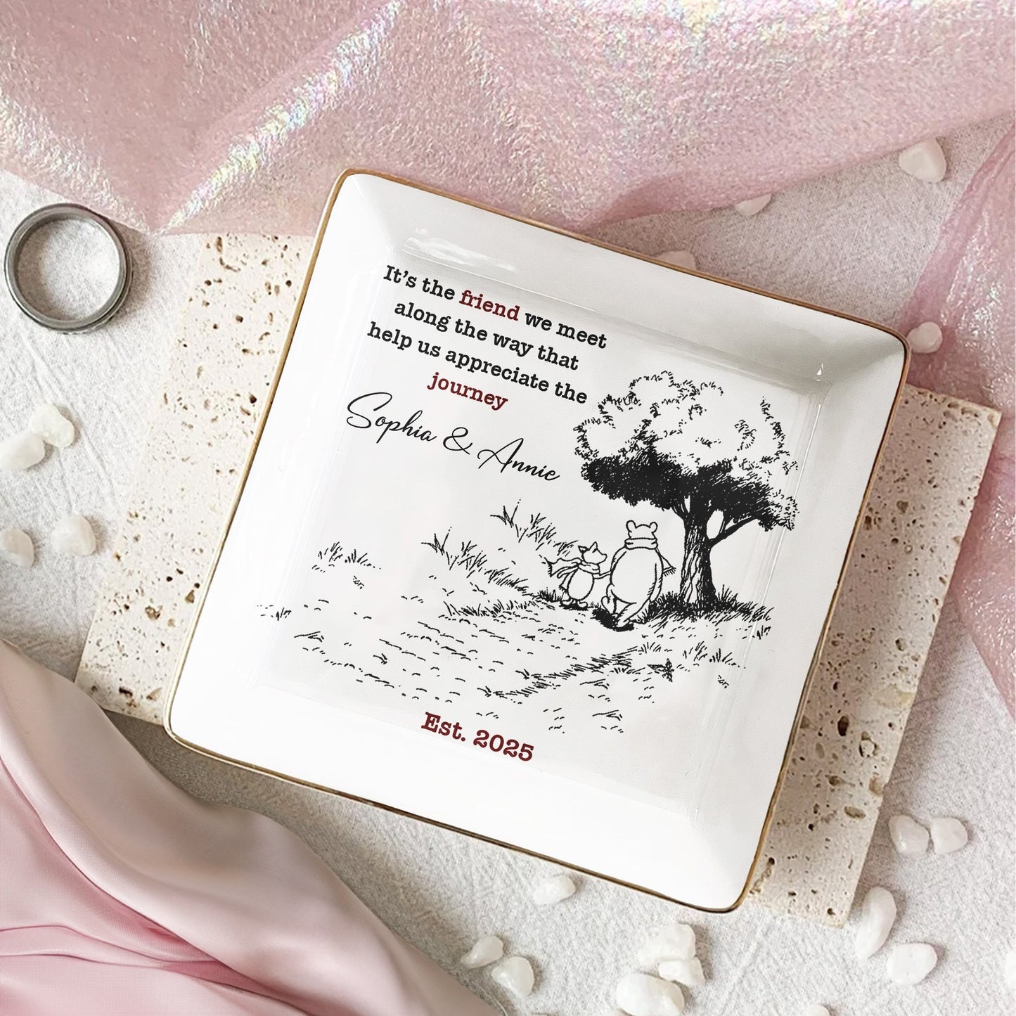 Personalized Jewelry Dish for Best Friend – Custom Friendship Journey Ring Holder, Modern Keepsake Gift Tray