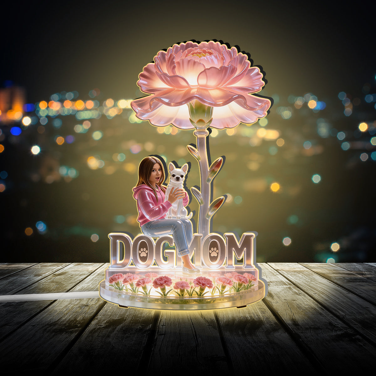 Dog Mom And Flower - Personalized Dog Acrylic LED Night Light
