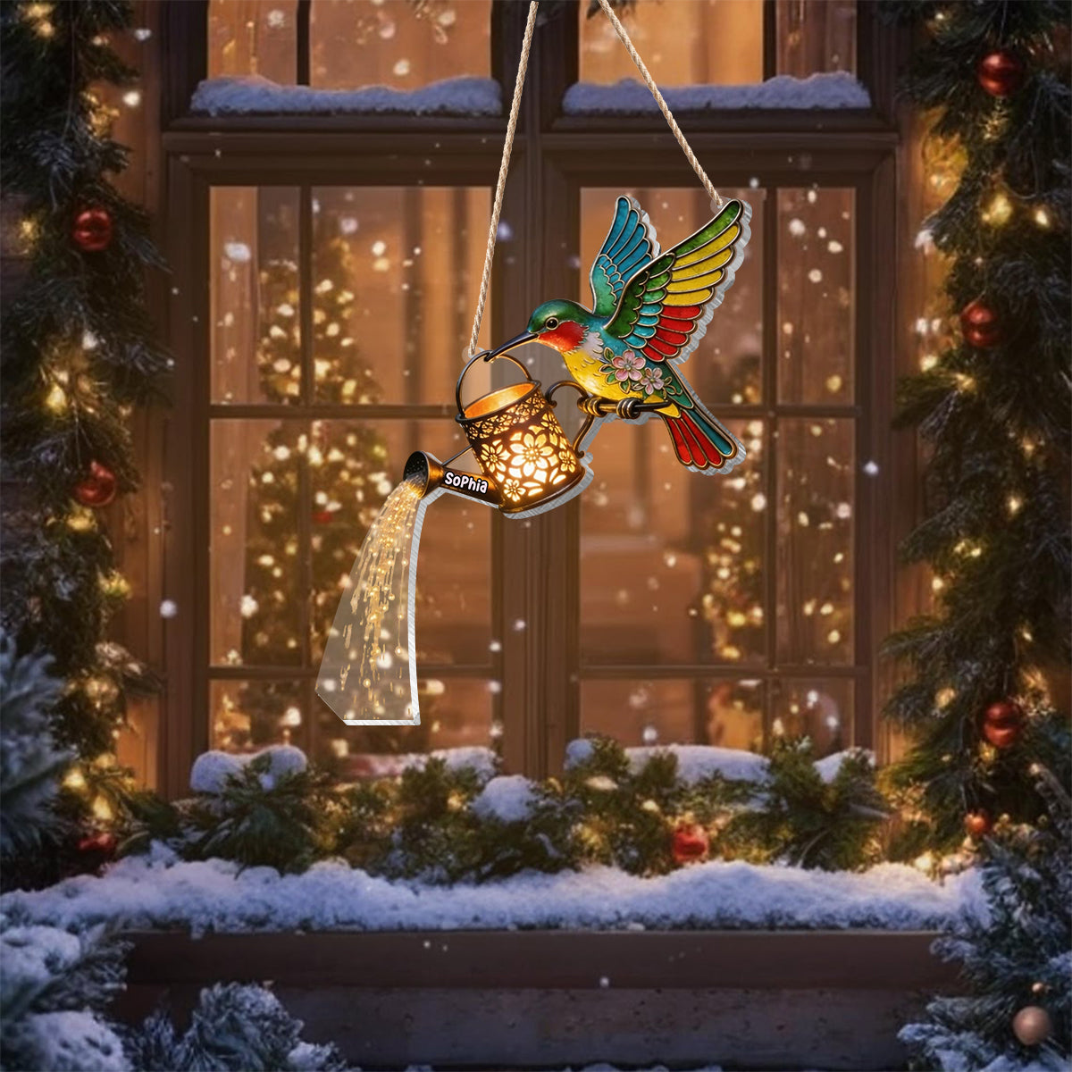 Garden Decor, Gift For Hummingbird Lovers - Personalized Hummingbird LED Light Acrylic Sign
