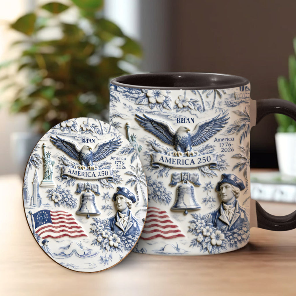 250 Years of America 1776–2026 Vintage Patriotic - Personalized Independence Day/ 4th of July Accent Mug & Coaster