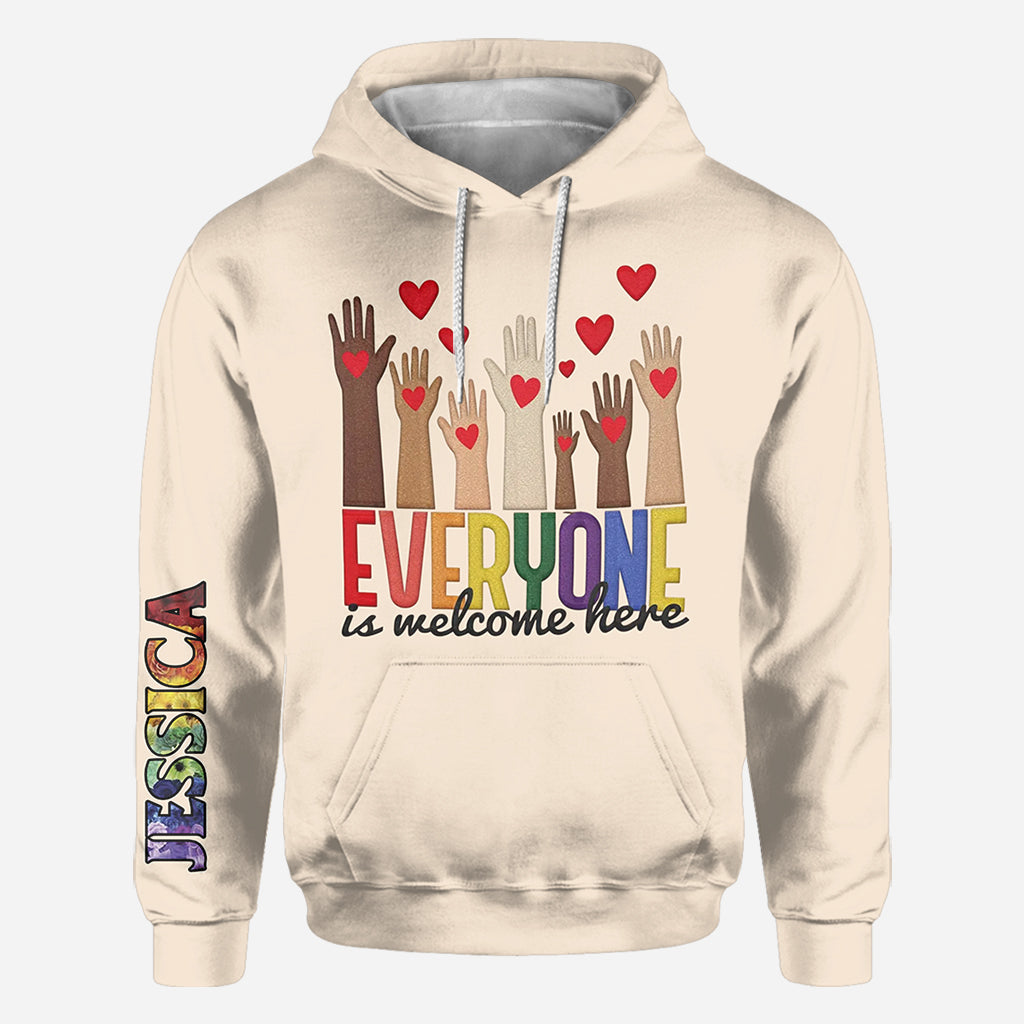 Everyone is Welcome Here - Personalized Teacher All Over Shirt