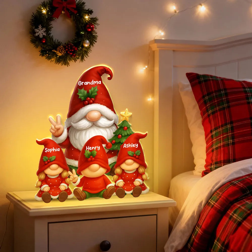 Personalized Acrylic Light Box for Grandma with Grandkids Gnomes, Cozy Christmas Decor & Unique Holiday Gift