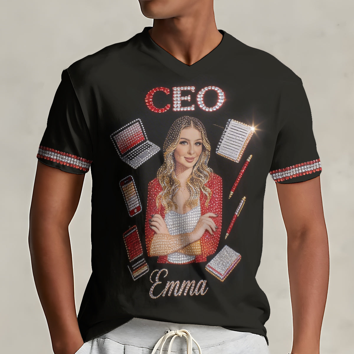 Custom Any Photo, Any Title - Personalized Colleague Fully Printed V-Neck T-Shirt