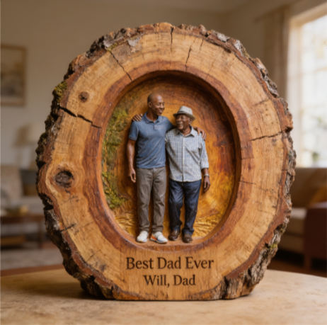 Custom Best Dad Ever Wood Log Figurine, Personalized Black Father and Black Grandpa Carved Statue, Rustic Tabletop Decor Gift for Dad or Grandpa