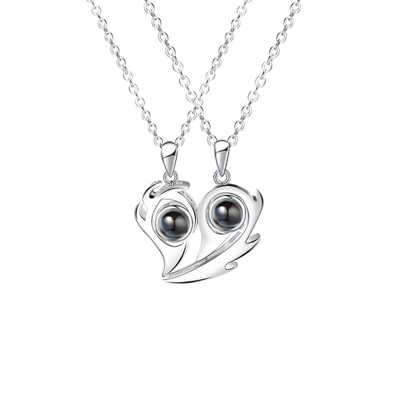 Matching Heart - Personalized Couple S925 Silver Heart Projection Necklace