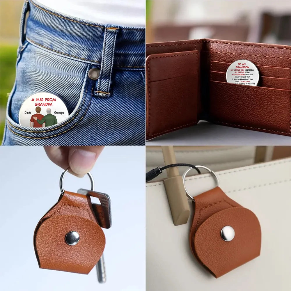 A Hug From Grandpa Grandma – Pocket Hug Keepsake for Granddaughter or Grandson, Stainless Steel Back-View Hug Design, Heartwarming Gift