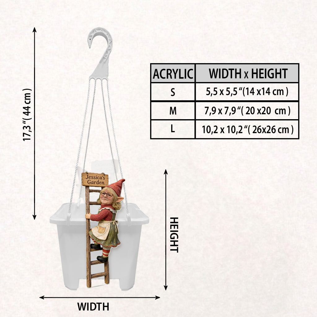 Funny Ladder Climbing Gnome - Personalized Gardening Hanging Pot