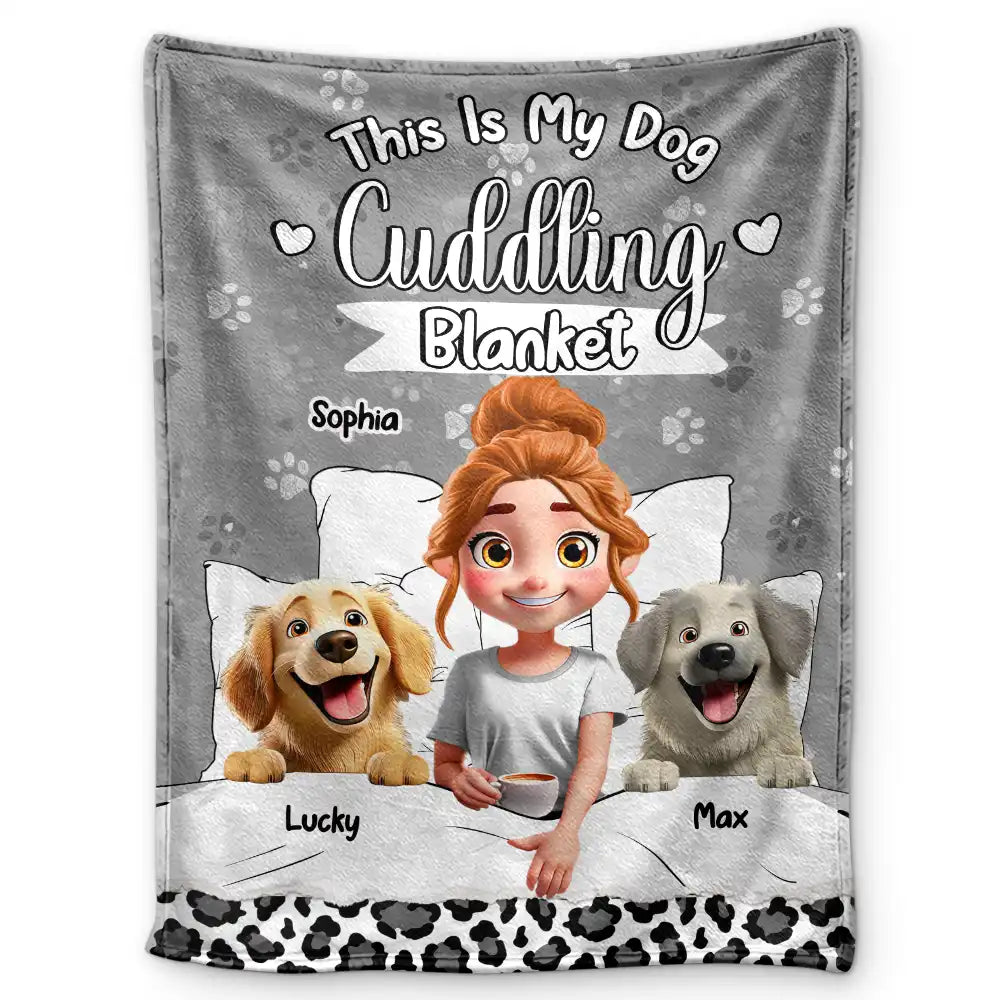 Fleece Blanket with Cute Dog Cartoon & Paw-Print Pattern, Cozy Cuddling Throw for Sofa or Bed, Unique Gift for Dog Lovers