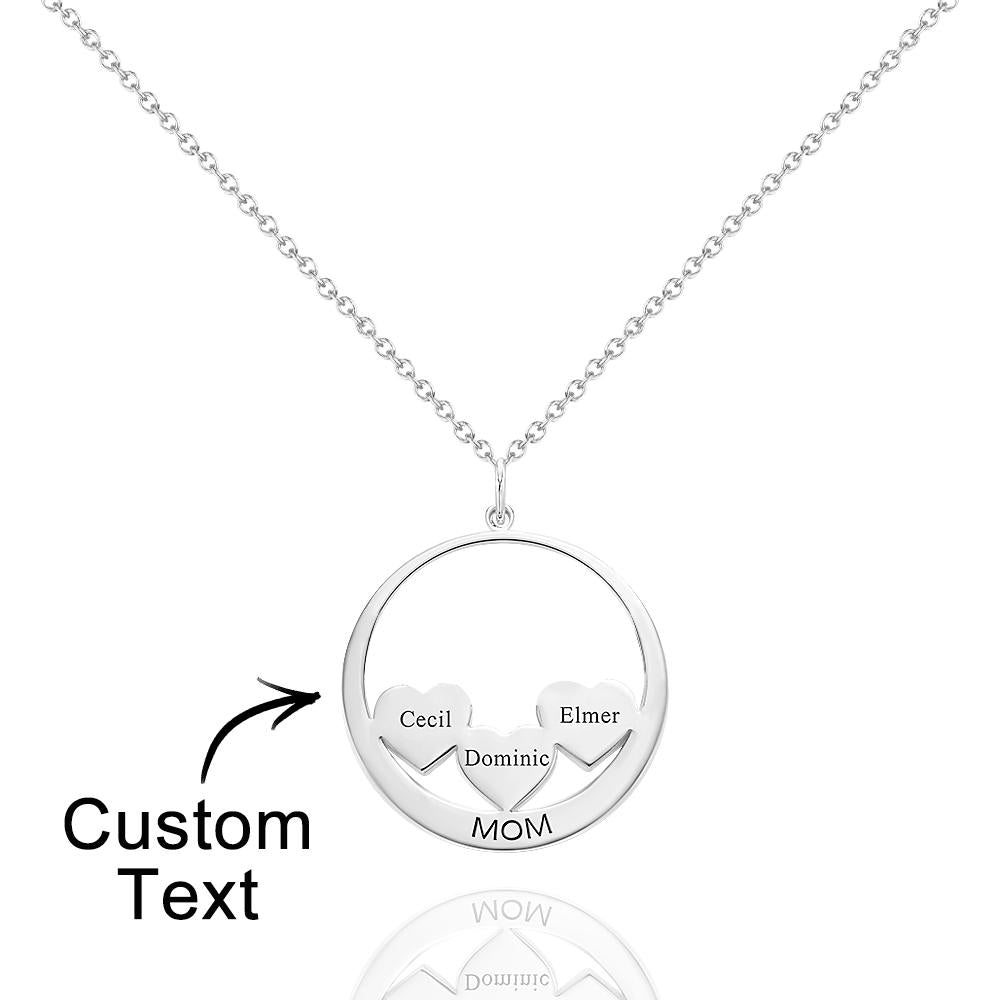 Custom Engraved Circle Hearts Necklace Charm - Personalized Necklace