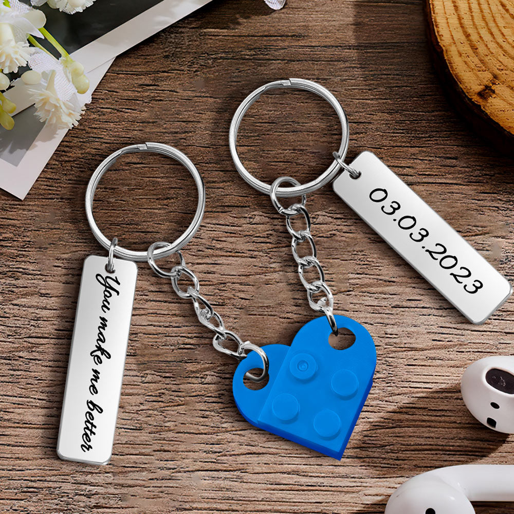 Heart Brick Matching Keychain - Gift For Girlfriend, Wife, Boyfriend, Husband - Personalized Couple Keychain