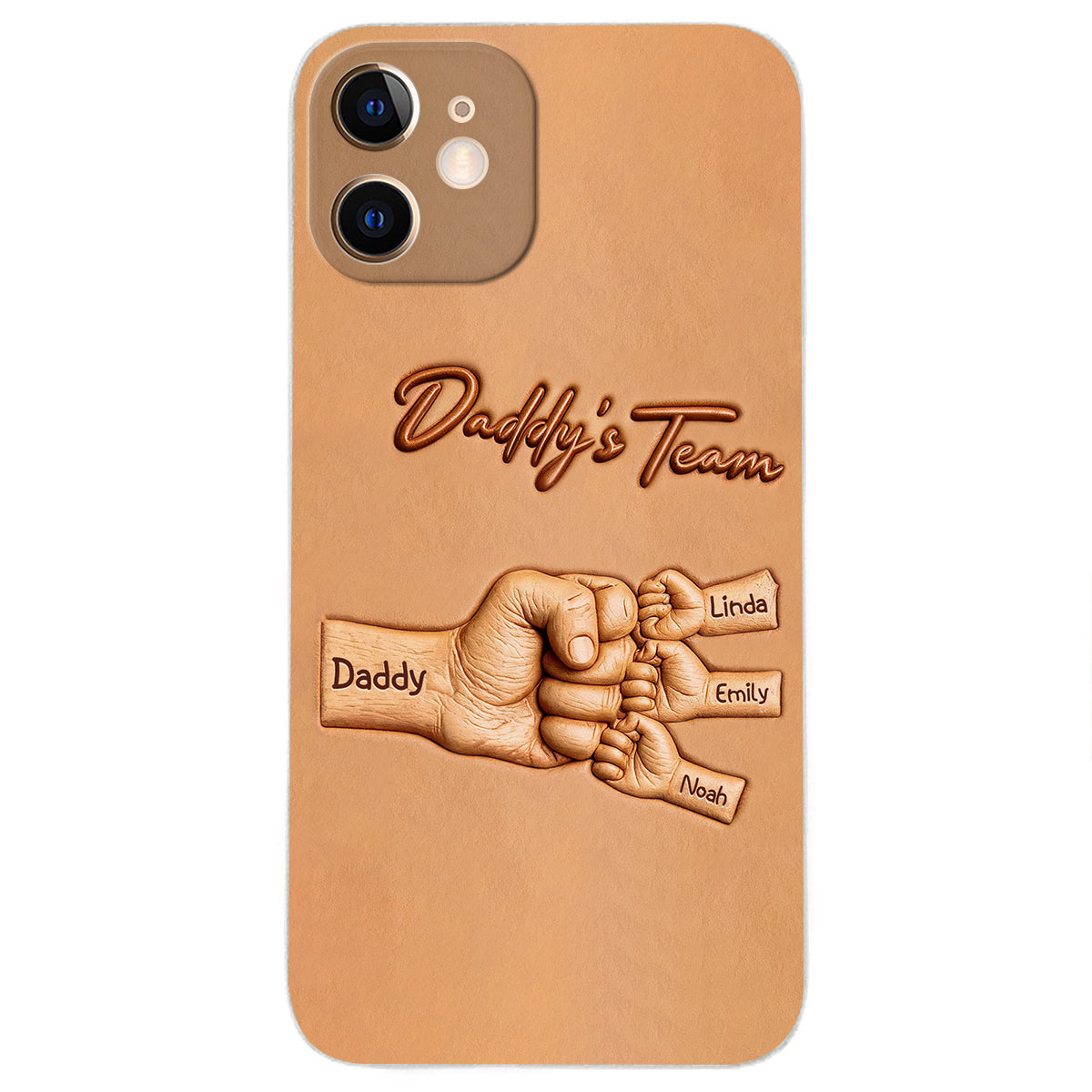Daddy's Team - Personalized Father 3D Embossed Leather Phone Case