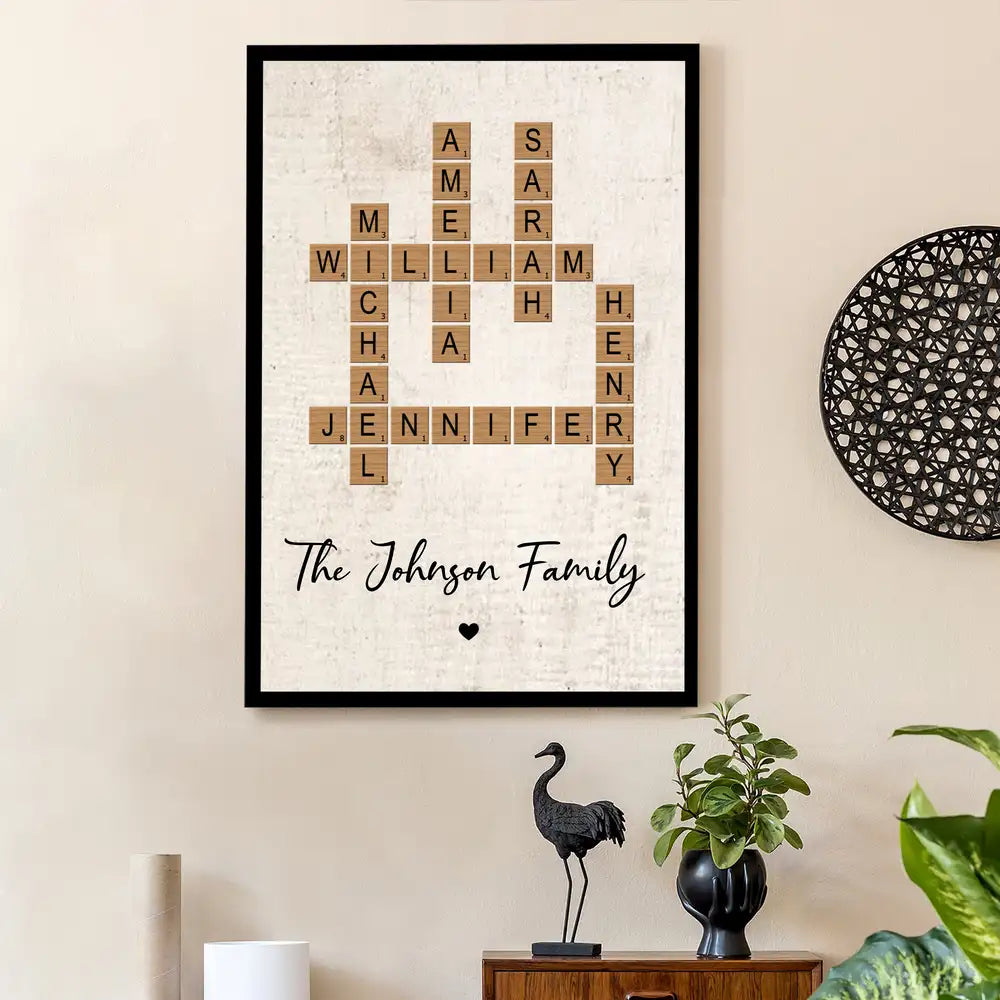Custom Family Name Poster - Personalized Crossword Design Canvas